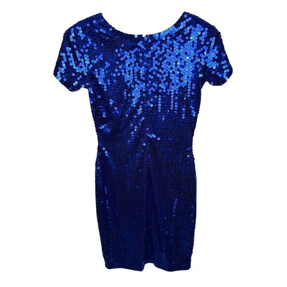 Vintage 80s Navy Blue Square Neck Short Sleeve Mini Dress M - Picture 2 of 5